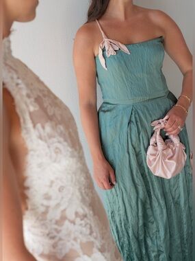 ERDEM One-shoulder bead-embellished appliquéd crinkled-satin gown